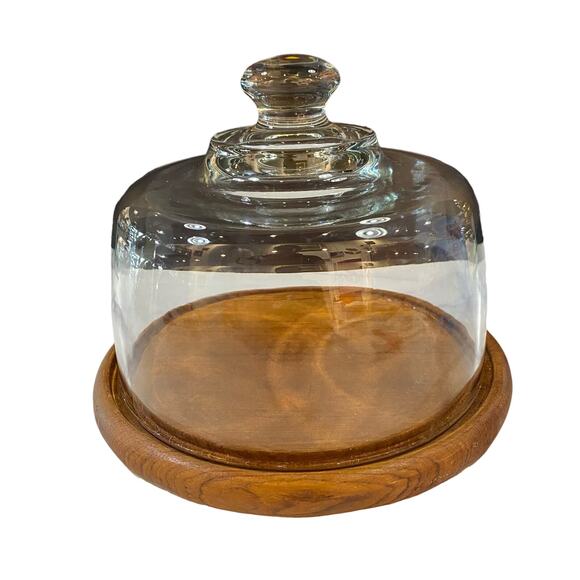 Dolphin vintage cheese server with dome teak base - Picture 1 of 4